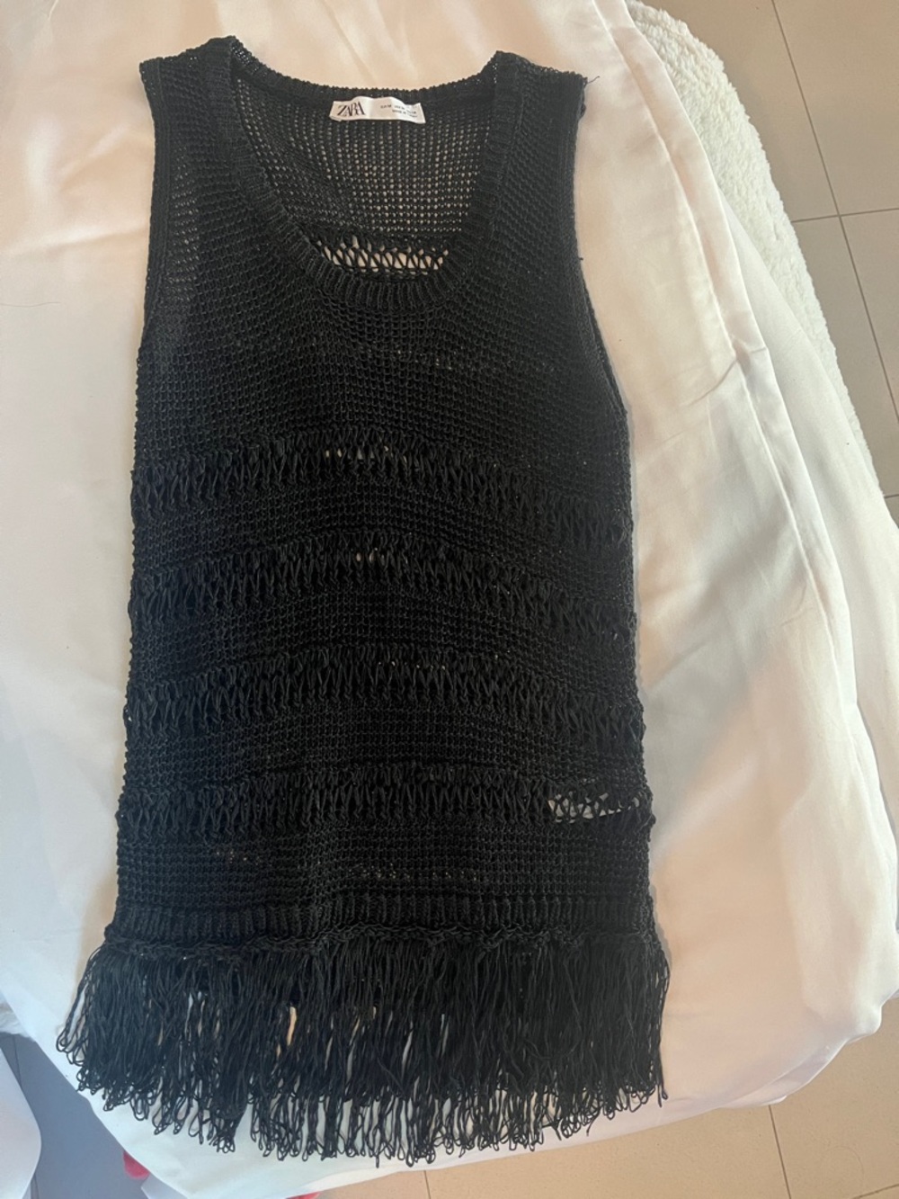 Zara Black Crochet Fringe Sleeveless top